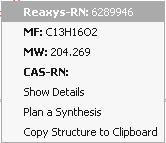 Reaxys RN: Reaxys registry number MF: molecular formula MW: molecular weight CAS-RN: CAS registry number Show Details: display information as Structure/compound data.