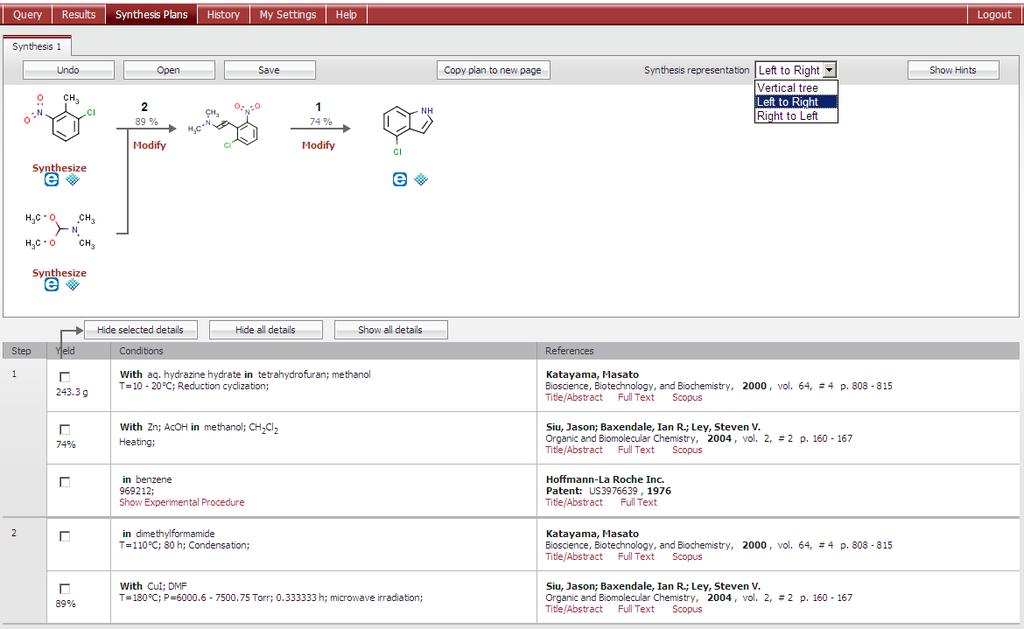 9 Synthesis Plans Note: the overall scheme of multi-step reactions can be displayed in the Synthesis Plans page.