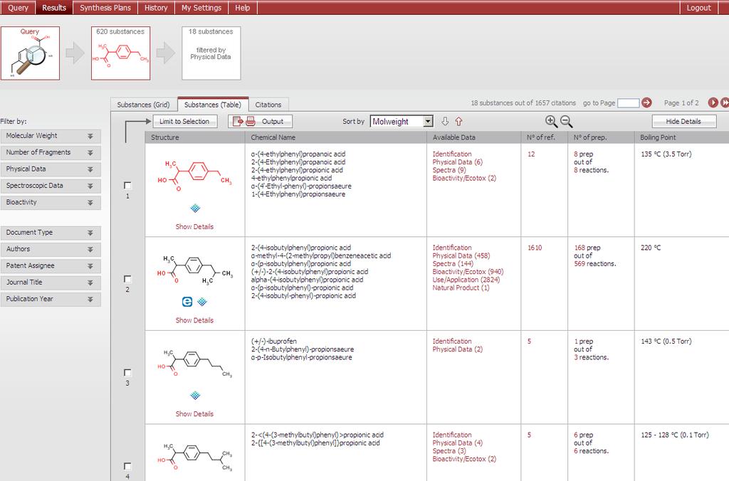 Substances and Properties Results overview Note: information on the Citations tab of the Substances Results window can be found on page 7.