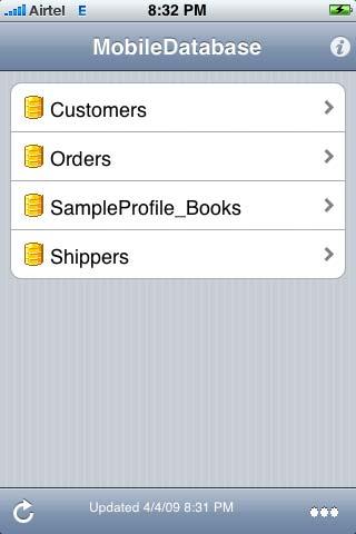 4 USING THE MOBILEDATABASE ON THE IPHONE Run the MobileDatabase application on iphone by tapping on. 4.