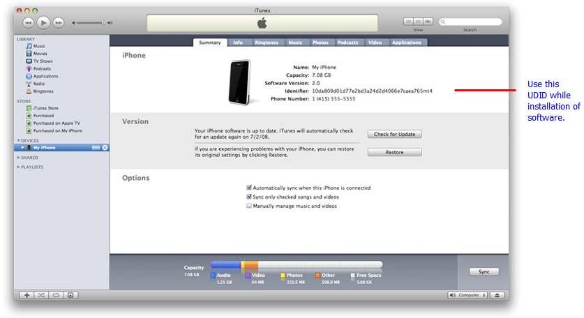 5.1.5 How to get UDID of iphone? To get UDID, connect your device to your PC and launch itunes. In itunes, select your iphone device in the Devices section and navigate to the Summary tab.