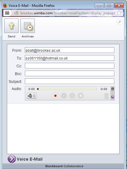 Voice E-Mail The Voice E-Mail block provides a link to the Voice E-mail tool which allows you to send an email with audio to all or some of the users enrolled on your course.