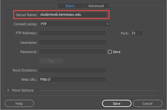 After defining your site (See To Define a Site in Dreamweaver), select Servers from the left-side Site Setup menu (See Figure 12). 2. The Server tab will open.