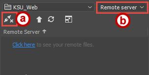 2. To see your remote files: a. Click on the Connect to Remote Server button in the Files panel (See Figure 22). b. Select Remote server from the views drop-down menu (See Figure 22).