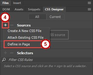 4. Click + to add a new CSS Source (See Figure 42). 5. Click Define in Page (See Figure 42).