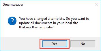 Click Yes to update all pages that use the existing template.