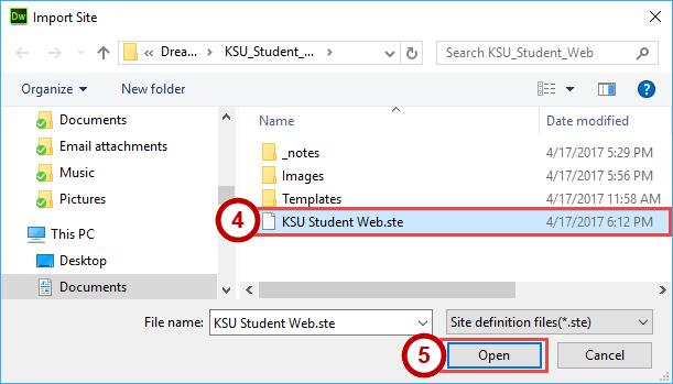 4. The file explorer will open. Select your site definition from your computer (See Figure 112). 5. Click Open (See Figure 112). Figure 112 - Import Site Window 6.