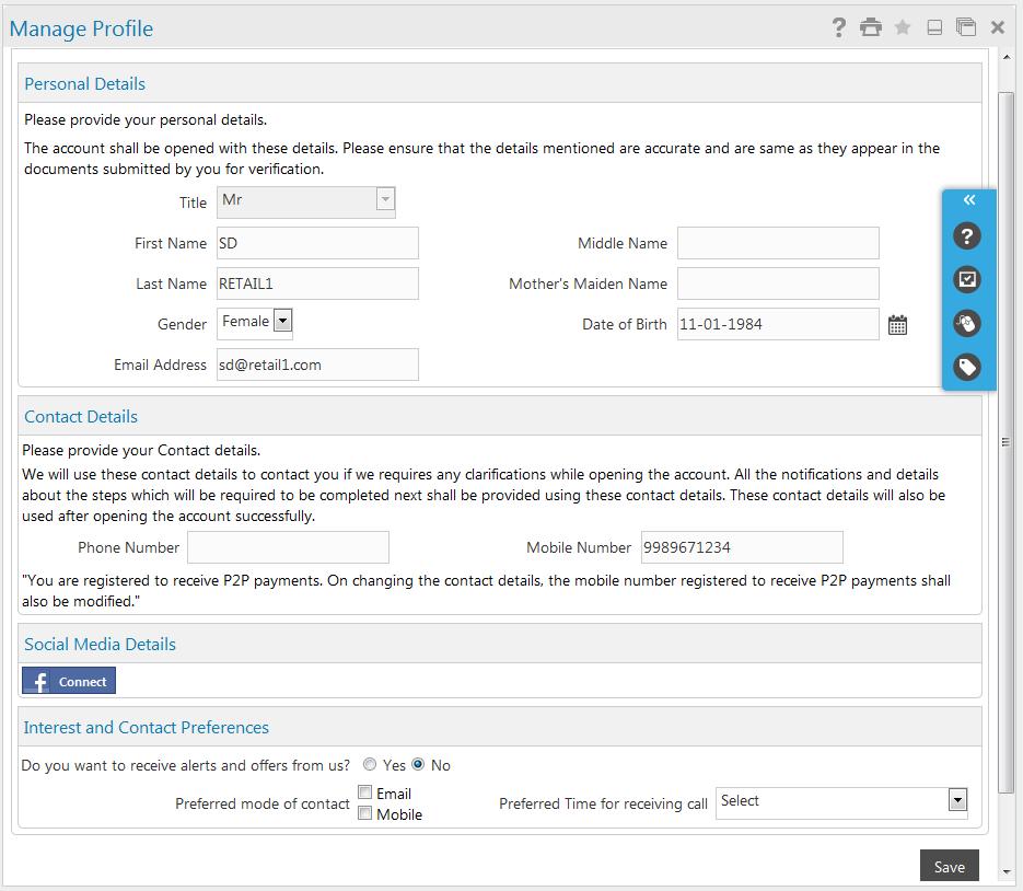 Manage Profile 19. Manage Profile The Manage Profile option allows you to update the details of your profile like email address and mobile numbers. To Manage any Profile: 1.