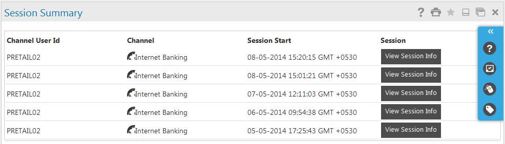 Set the Session Summary transaction as widgets to be displayed in dashboard using the Dashboard Widget Management screen. The Session Summary will be displayed as shown in the following figure.