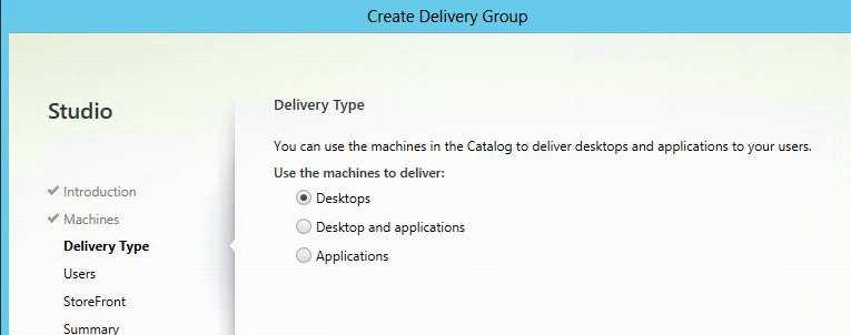 # Screen capture Instructions Select Desktops and Applications as delivery type.