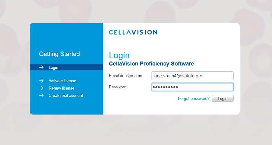 CellaVision Proficiency PARTICIPANT 3 PARTICIPANT The following chapters are intended for the Participant. An Examiner cannot access these parts of the program. 3.1 GETTING STARTED 3.1.1 Logging in 1.