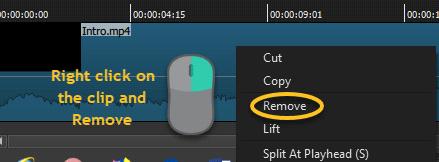 For training purposes, remove the clip from the timeline by right clicking within the