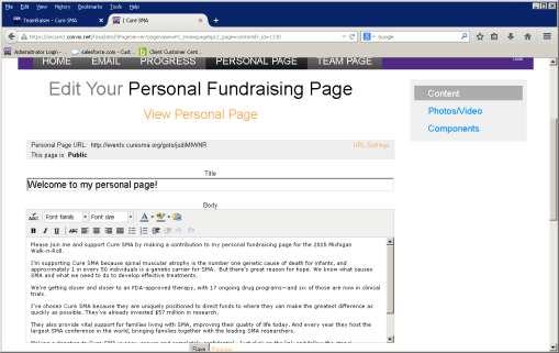Personal Page Tab Content - Cure SMA has provided some starting content for your page. Feel free to edit it--it s your page!
