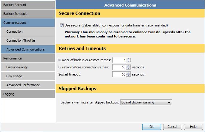 Advanced Communications You can use the Advanced Communications page in the Options and Settings dialog box to configure all advanced communication settings.