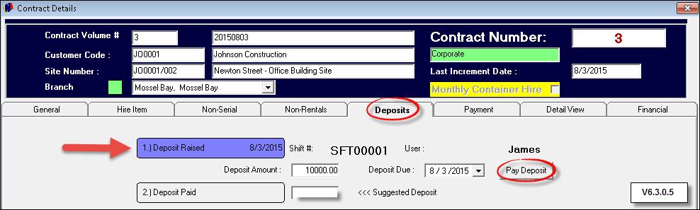 Step 10 - Creating Contracts 49 The Pay Deposit option now activates.
