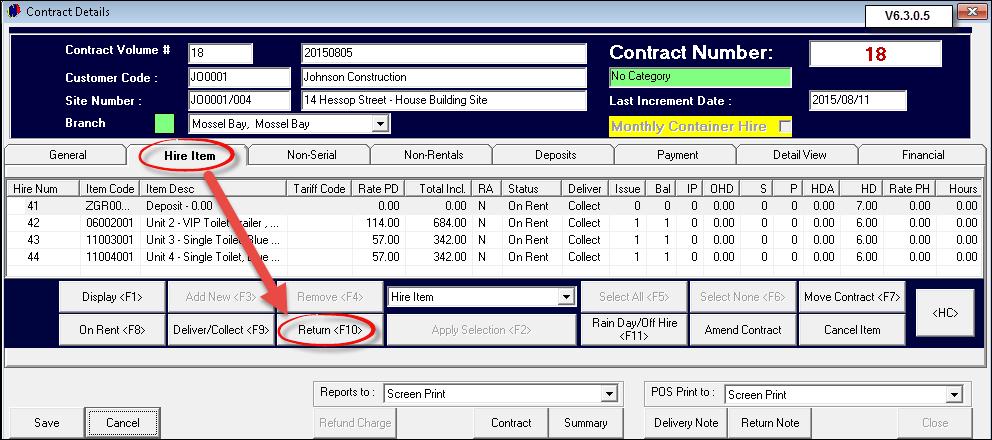 Double click on the applicable contract for which the "Item" is to be