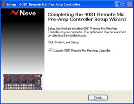 Remote Mic Pre-Amp Controller option before clicking Finish, and the
