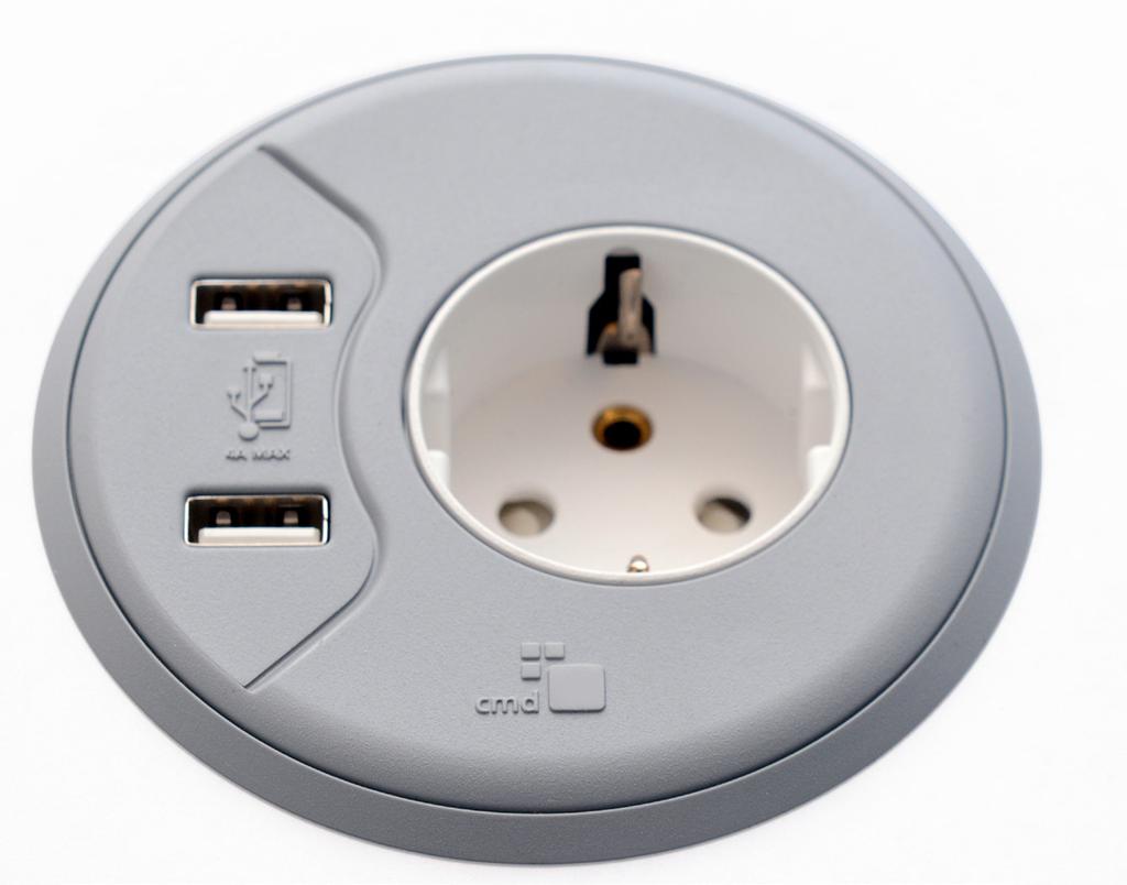 In Desk Power and USB Charging This latest version of PortHole has been designed to support a range of UK and international sockets and comes complete with integral 4A USB power supply.