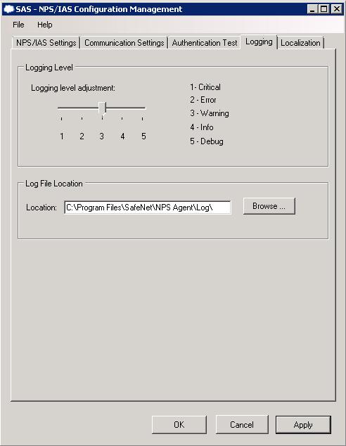 Configuring the Logging Level To set the logging level: 1. Select the Logging tab. 2.