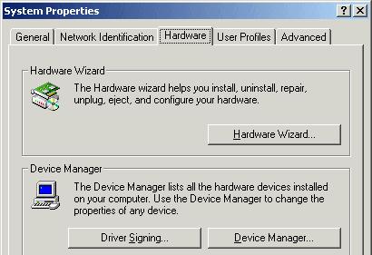 Windows 2000 Figure 4.2-7: Starting the System Applet (2) Start the Device Manager via the "Device Manager" button. Figure 4.2-8: Starting the Device Manager (3) Select the installed CAN-Interface in the Device Manager.