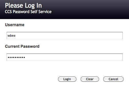 In the next window, type in your new password twice, then click the Change Password button. This will change your password for the CCS network login, CCS email, and CCS Webadvisor systems.