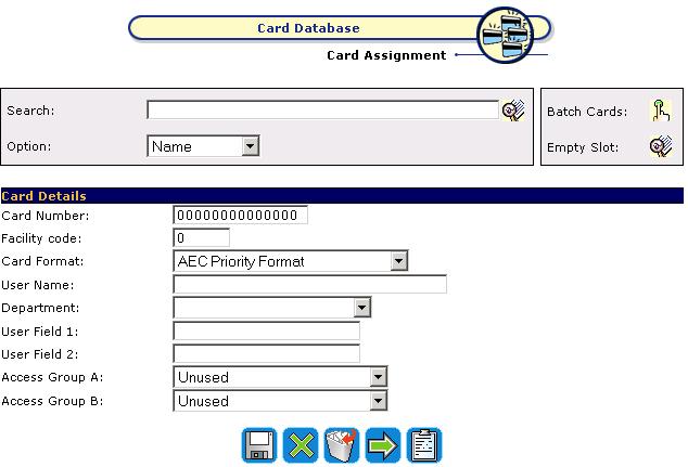 Access Easy Controller Initial Access Easy Controller Software Setup en 5 7.6 Card Assignment 7.6. Adding a Card to the database. To add a Card Number, click on Card Assignment link.
