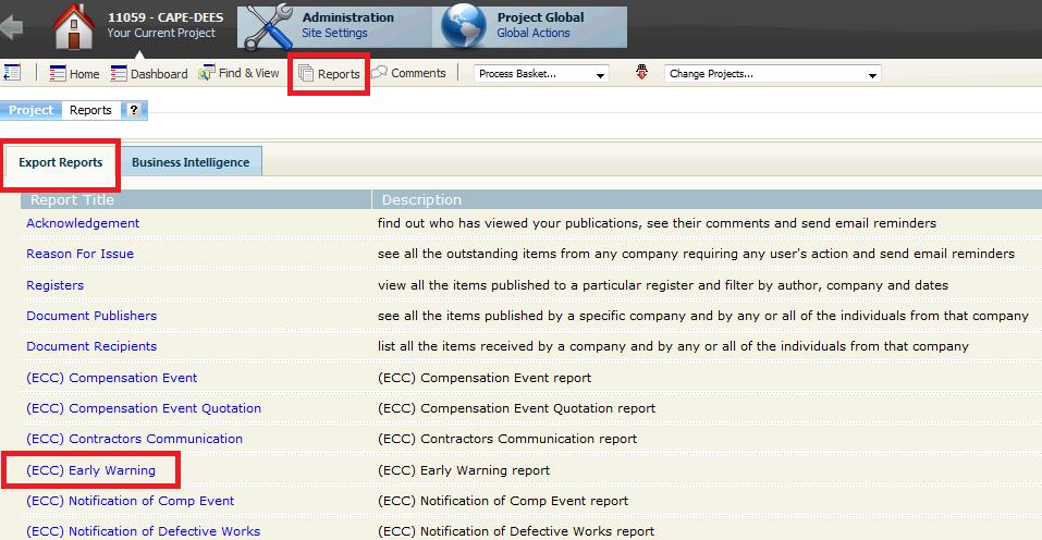 GENERATE A REPORT There are 2 key reporting areas within the system. If you select Reports from the top tool bar you will see both the Export Report and Business Intelligence Tabs.