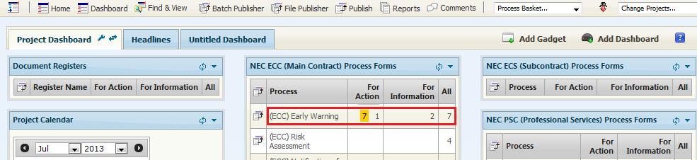 SEARCH, FIND & VIEW AN EARLY WARNING If you have been issued an Early Warning you will be notified on your Dashboard when you login to conject Project Control.