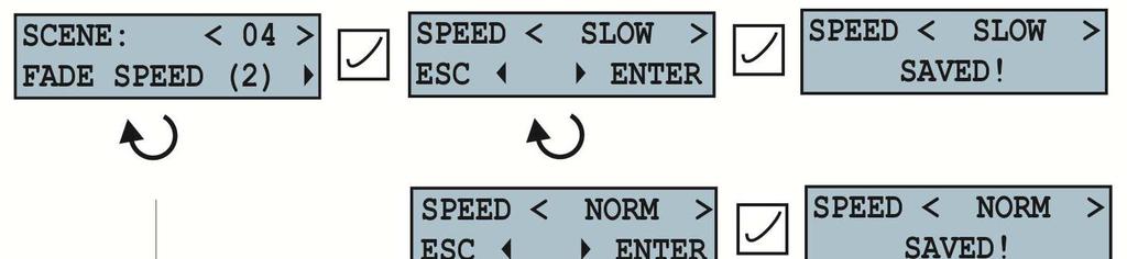 Scene fade speed The fade speed can be set in three timeframes: SLOW, NORMAL or FAST. According to the setup, the scene will be changed to the selected speed when the scene is called.