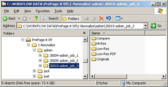 Figure 130 Main job folder The first time you RIP a job, no compare file is generated since there are no previously RIPped pages that can be compared.