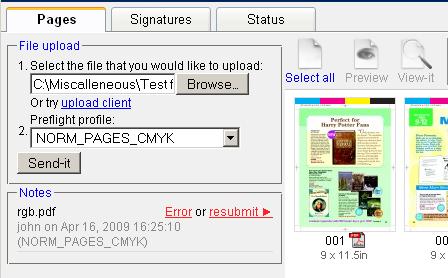 Figure 163 displays the error message as seen from PrePage-it Web. The web browser window shows that the job has errorred out.