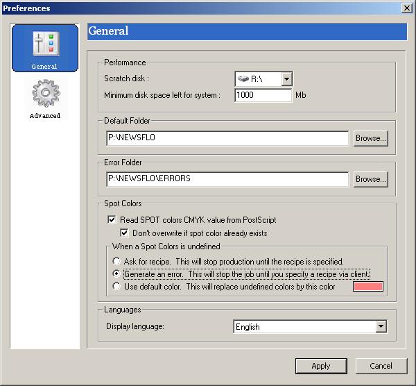 Figure 43 PrePage-it General Preferences The General tab of the Preferences dialog box (Figure 43) contains the following settings: Scratch disk Select a Scratch disk to be used for temporary data
