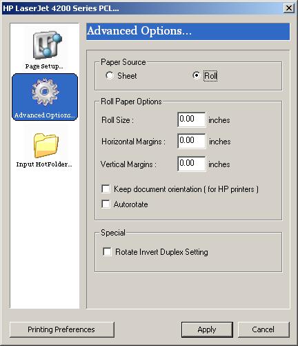 Figure 64 Windows Desktop Printer Advanced Options Note The Advanced dialog box only applies to PCL printers.