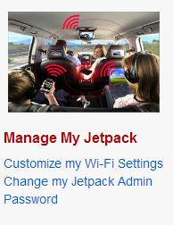 quick links contain the following options: Clicking on Customize my Wi-Fi Settings will take you to the Jetpack Settings Wi-Fi menu page where you can customize Wi-Fi