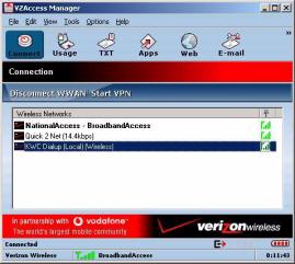 VZAccess Manager from Verizon Wireless VZAccess Manager Settings Note: Some applications, such as AOL and JUNO, have Dial-Up Networking connections that can't be used directly from VZAccess Manager