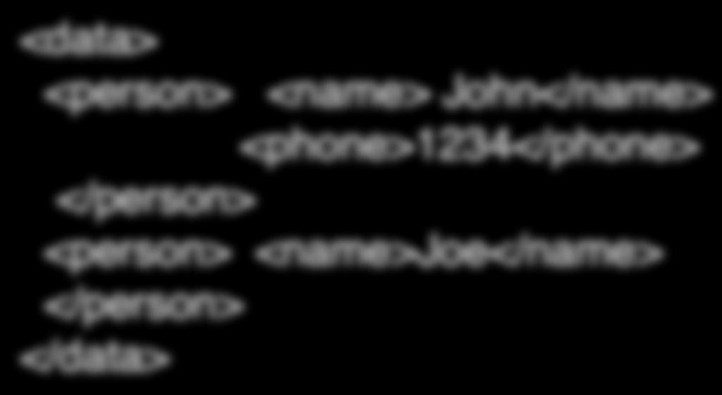 XML is Semi-structured Data Missing attributes: <data> <person> <name> John</name> <phone>1234</phone>