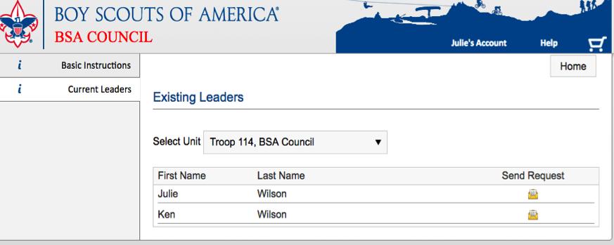 Choose from the list of current leaders and click Send Request.