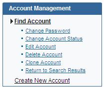 4. If the user does not appear in the search results, click on the Create New Account link in the upper left of the screen.