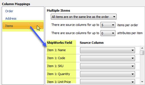 5. Make note of the Multiple Items section available to you now. You will use this section to define how the line items are listed in your import file. There are two options available to you.