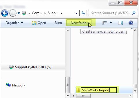 2. Create a new folder at this location and name it ShipWorks Import. (You can name the folder whatever name you would like, really.) 3. Open the ShipWorks Import folder.