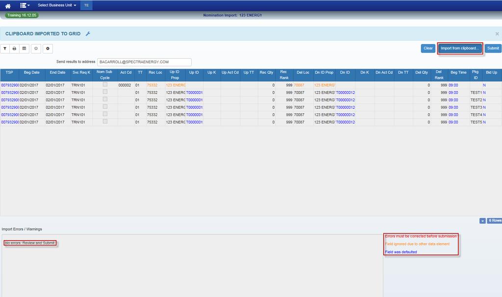 Once the spreadsheet has been modified, select the desired records along with the column headers and copy.
