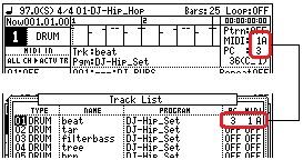 - 28 - Track List If the WINDOW button is pushed when cursor is in a track number or the "Trk" field, the window of "Track List" will open.
