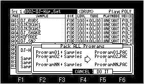 (The sample for which other programs are used is not deleted.) As for the program and sample which were packed, "P" is displayed on the head of a name.