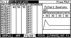 - 88 - FILTER Please select the kind of filter. Note The parameters of Filter2 are only Frequency and Resonance. Moreover, ADS does not work to Filter2.