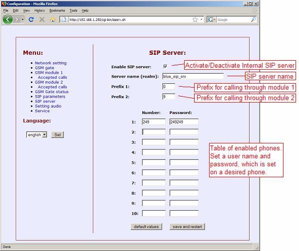 STEP 6 - GSM gate settings in the SIP server mode (internal) A module should be set to a mode with SIP server, viz STEP 1.