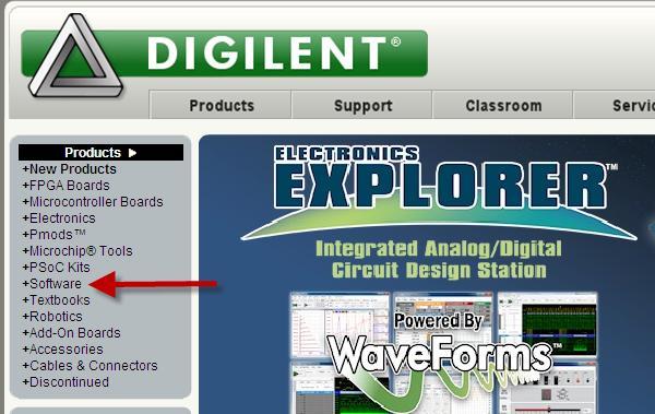 2. Click on Software link under the Products menu: Figure 2 Select Software on Digilent s Webpage 3.