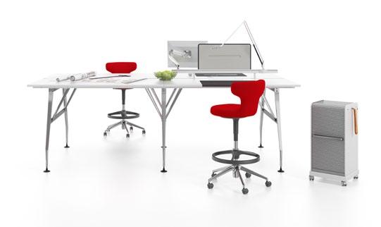 Ad Hoc High, team workstation with high cured aluminium bench legs, accessory beam,