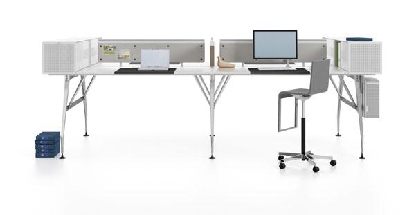 . Ad Hoc High team workstation with high cured aluminium bench legs, storage boxes,
