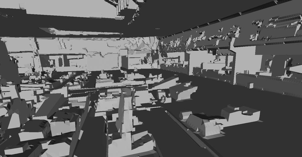 Figure 9. Surface reconstruction of shopping mall, with input point-cloud. Resolution 10 cm. Figure 11. Surface reconstruction of construction site and corresponding point-cloud.