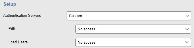 When you select Custom from the Authentication Servers drop-down menu, the following additional menus appear.